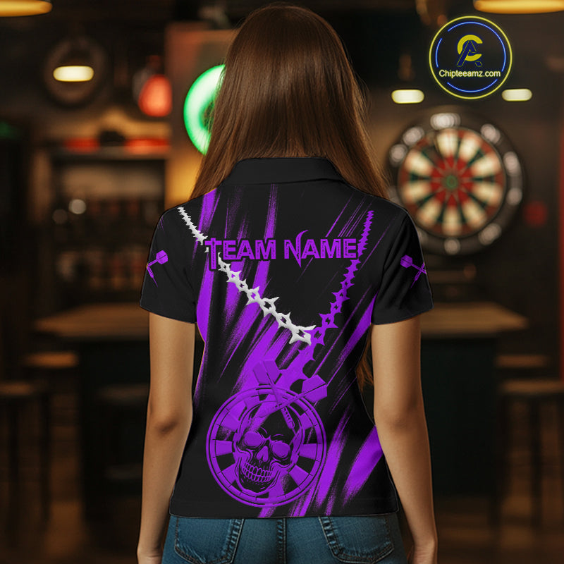 Custom White Chain Purple Skull Dartboard Dart Women Polo Jerseys Grunge Dart Shirt NYN1717