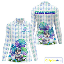 Load image into Gallery viewer, Funny Womens Golf Polo Shirt Holographic Argyle Monstera Golf Ball Personalized Raccoon Golf Shirts NYN3094