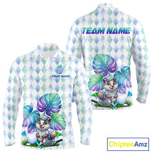 Load image into Gallery viewer, Funny Mens Golf Polo Shirt Holographic Argyle Monstera Golf Ball Personalized Raccoon Golf Shirts NYN3094