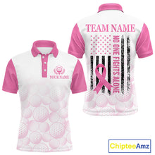 Load image into Gallery viewer, Pink Ribbon Breast Cancer Awareness Mens Polo Shirt Custom US Flag Patriotic Golf Shirt For Men NYN3099