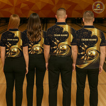 Load image into Gallery viewer, Black And Gold Strikes Bowling Ball &amp; Pins Shirt For Men Custom Bowling Team Attire NYN3275