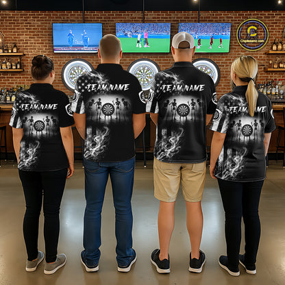 Men women darts team wearing American Flag Skeleton custom patriotic dart uniforms, USA team jerseys