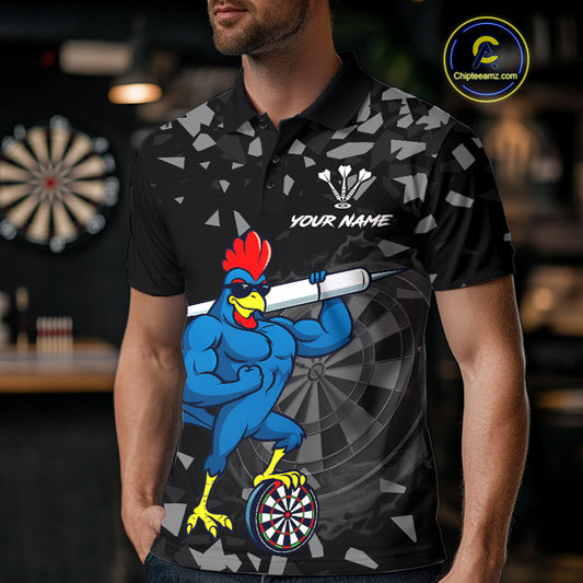 Custom Black And Blue Funny Rooster Dart Polo Shirt For Men Outfit Dart Team Jersey NYN1459
