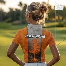 Load image into Gallery viewer, Disc Golf Basket Grunge Orange Womens Disc Golf Polo Shirts Custom Disc Golf Jerseys Team Shirts For Women NYN3112