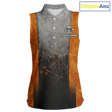 Load image into Gallery viewer, Disc Golf Basket Grunge Orange Womens Disc Golf Sleeveless Polo Shirts Custom Disc Golf Jerseys For Men NYN3112