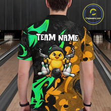 Load image into Gallery viewer, Funny Cute Duck Gun Men Bowling Shirt Custom Yellow &amp; Green Grunge Bowling Team Attire NYN3280