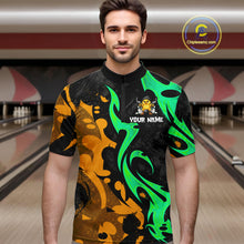 Load image into Gallery viewer, Funny Cute Duck Gun Men Bowling Shirt Custom Yellow &amp; Green Grunge Bowling Team Attire NYN3280