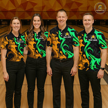 Load image into Gallery viewer, Funny Cute Duck Gun Men Bowling Shirt Custom Yellow &amp; Green Grunge Bowling Team Attire NYN3280