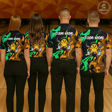 Load image into Gallery viewer, Funny Cute Duck Gun Men Bowling Shirt Custom Yellow &amp; Green Grunge Bowling Team Attire NYN3280