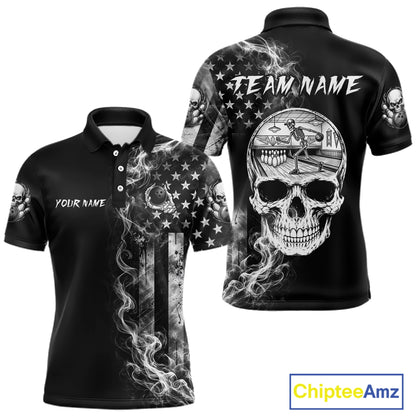 Smoke American Flag Men Bowling Polo Shirt Custom Skeleton Youth Bowling Outfits