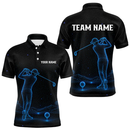 Men's personalized black and galaxy blue golf polo shirt, matching couples golf shirt, custom golf apparel, men's golf team uniform