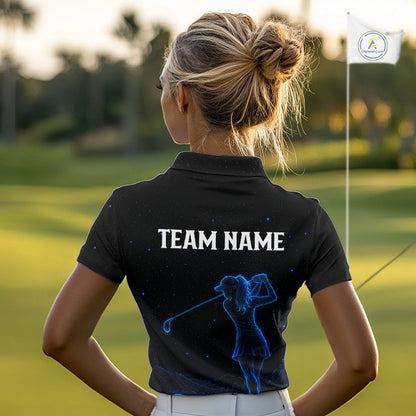 Womens Golf Polo Shirts Personalized Black & Galaxy Blue Matching Couples Golf Shirt Golf Gift NYN3588