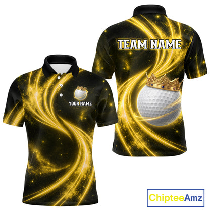 Men's galaxy yellow crown golf ball polo shirt, custom golf apparel, crown golf ball golf shirt, men's golf clothing