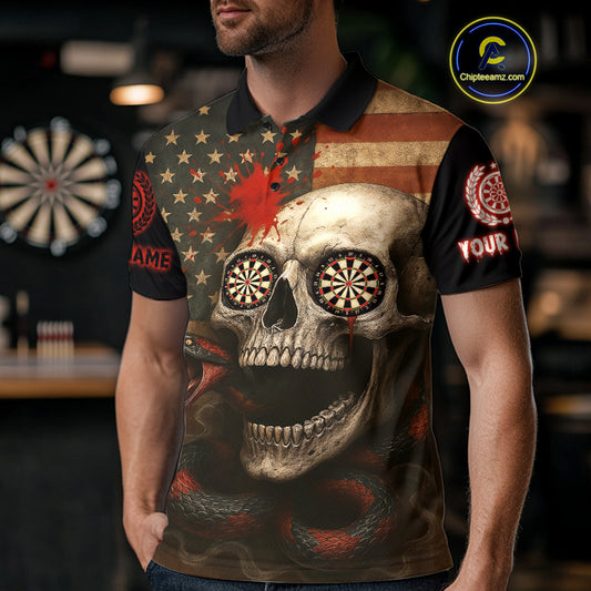 Custom Horror Cobra Skull Dartboard Dart Polo Shirt For Men Patriotic Dart Team Jersey NYN1500