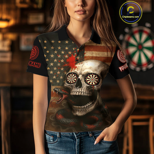 Custom Horror Cobra Skull Dartboard Dart Polo Shirt For Women Patriotic Dart Team Jersey NYN1500