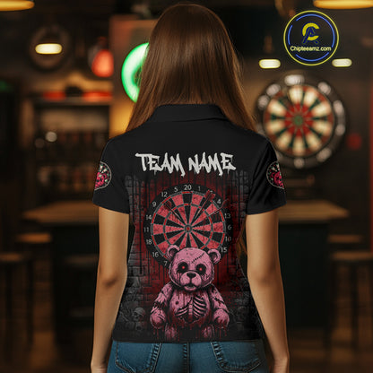 Black And Red Dripping Creepy Bear Grunge Custom Polo Dart Shirt For Women Dart Jerseys NYN2021