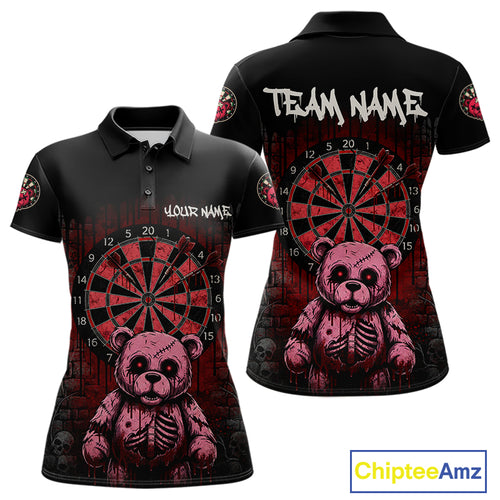 Black And Red Dripping Creepy Bear Grunge Custom Polo Dart Shirt For Women Dart Jerseys NYN2021