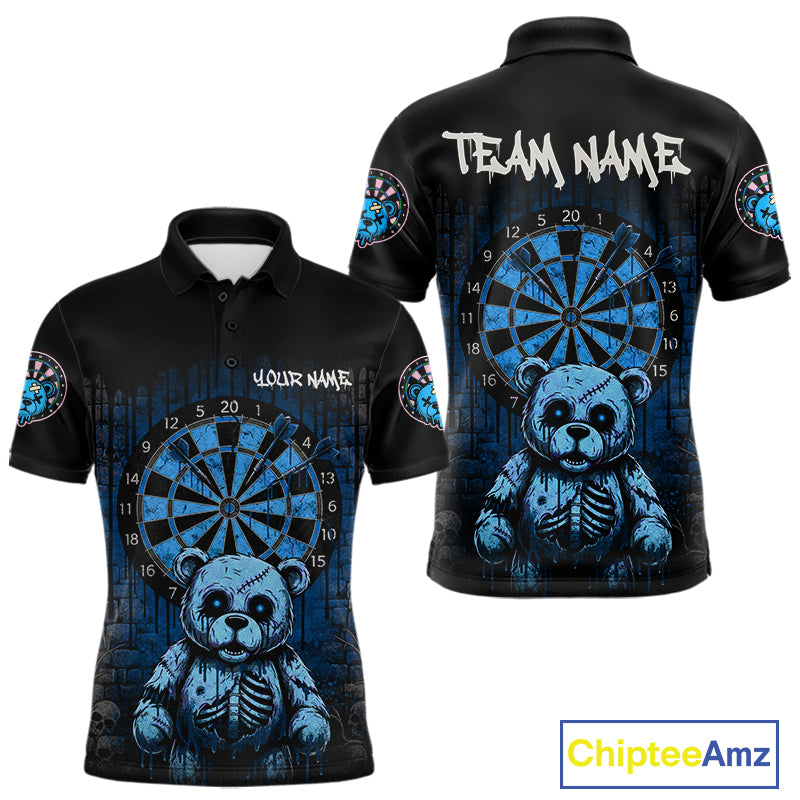Black And Blue Dripping Creepy Bear Grunge Custom Polo Dart Shirt For Men Dart Jerseys NYN2022