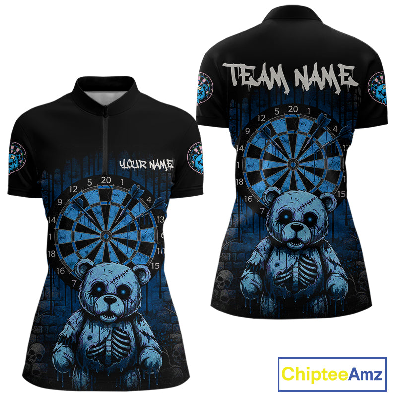 Black And Blue Dripping Creepy Bear Grunge Custom Quarter-Zip Dart Shirt For Women Dart Jerseys NYN2022