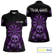 Load image into Gallery viewer, Black And Purple Dripping Creepy Bear Grunge Custom Quarter-Zip Dart Shirt For Women Dart Jerseys NYN2023