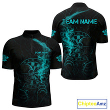 Load image into Gallery viewer, Teal Smoking Skeleton Bone Cracked Dartboard Custom Men Quarter-Zip Dart Jerseys Dart Gifts NYN2034