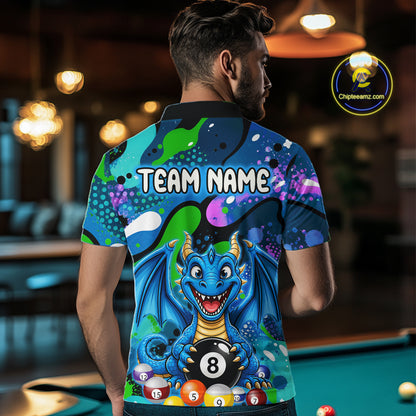Blue Splatter Funny Dragon 8 Ball Pool Billiard Shirts For Men Custom Cute Billiard Team Outfits NYN3302