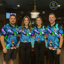 Load image into Gallery viewer, Blue Splatter Funny Dragon 8 Ball Pool Billiard Shirts For Women Custom Cute Billiard Team Outfits NYN3302