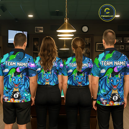 Blue Splatter Funny Dragon 8 Ball Pool Billiard Shirts For Men Custom Cute Billiard Team Outfits NYN3302