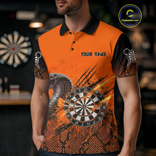 Load image into Gallery viewer, Black &amp; Orange Leather Cobra Darts Custom Men Dart Polo Jersey Splatter Dart League Shirt NYN2046