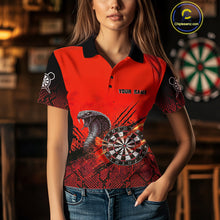 Load image into Gallery viewer, Black &amp; Red Leather Cobra Darts Custom Women Dart Polo Jersey Splatter Dart League Shirt NYN2047