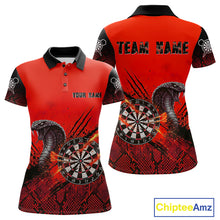 Load image into Gallery viewer, Black &amp; Red Leather Cobra Darts Custom Women Dart Polo Jersey Splatter Dart League Shirt NYN2047