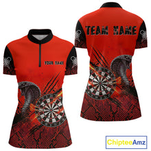 Load image into Gallery viewer, Black &amp; Red Leather Cobra Darts Custom Women Dart 1/4-Zip Jersey Splatter Dart League Shirt NYN2047