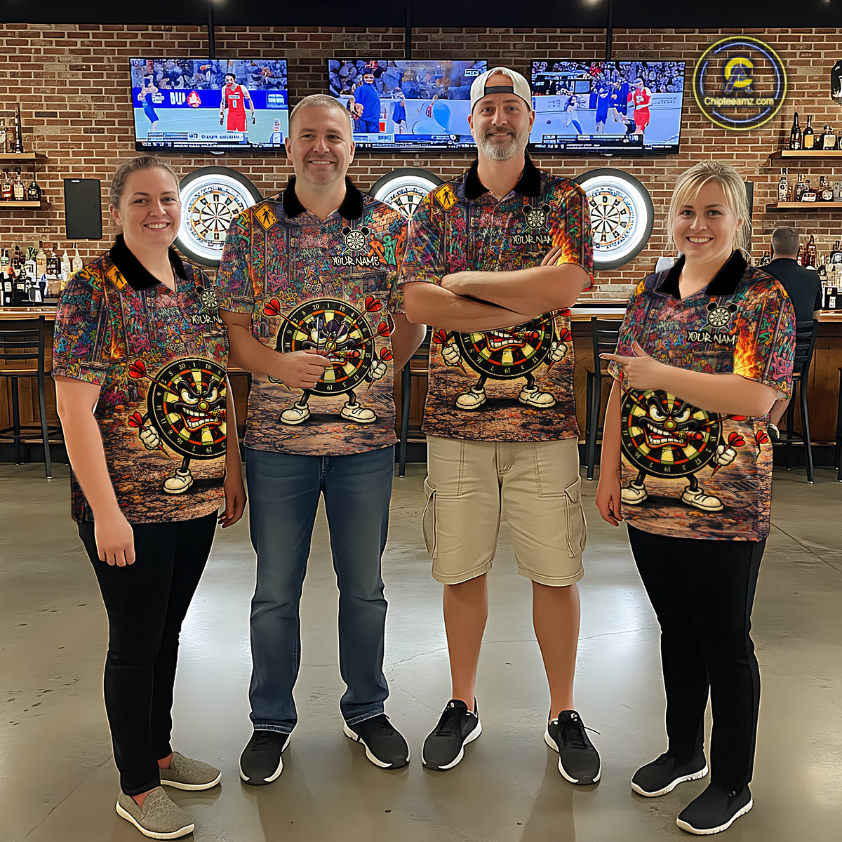 Funny Dartboard Smoking Men Darts Team Shirt Personalized Graffiti Dart Polo Jerseys NYN2554