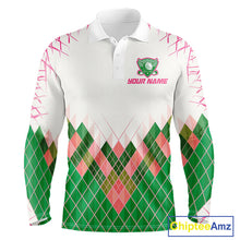 Load image into Gallery viewer, Mens Golf Clothing Green And Pink Argyle Pattern Golf Polo Shirt Custom Golf Upf Shirts NYN2930
