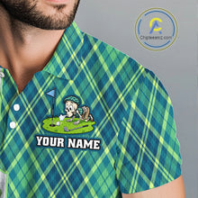 Load image into Gallery viewer, Green And Blue Argyle Golf Apparel Funny Skeleton Golf Polos For Men Custom Golf Team Outfits NYN3323