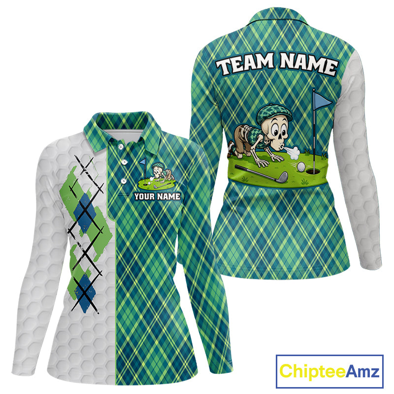 Green plaid shirt with cartoon design and text space on a white background