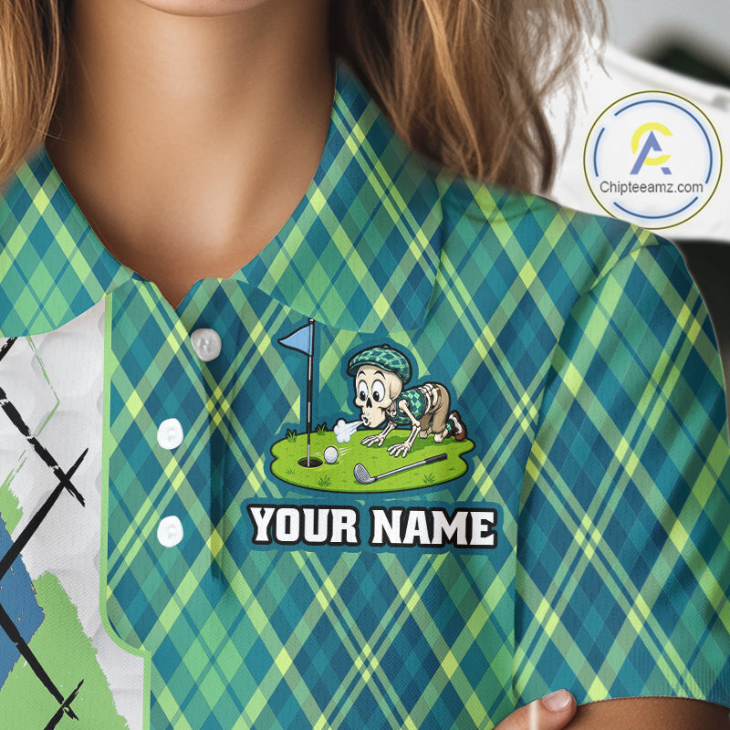 Green and blue plaid shirt with cartoon character and 'Your Name' text on a mannequin.