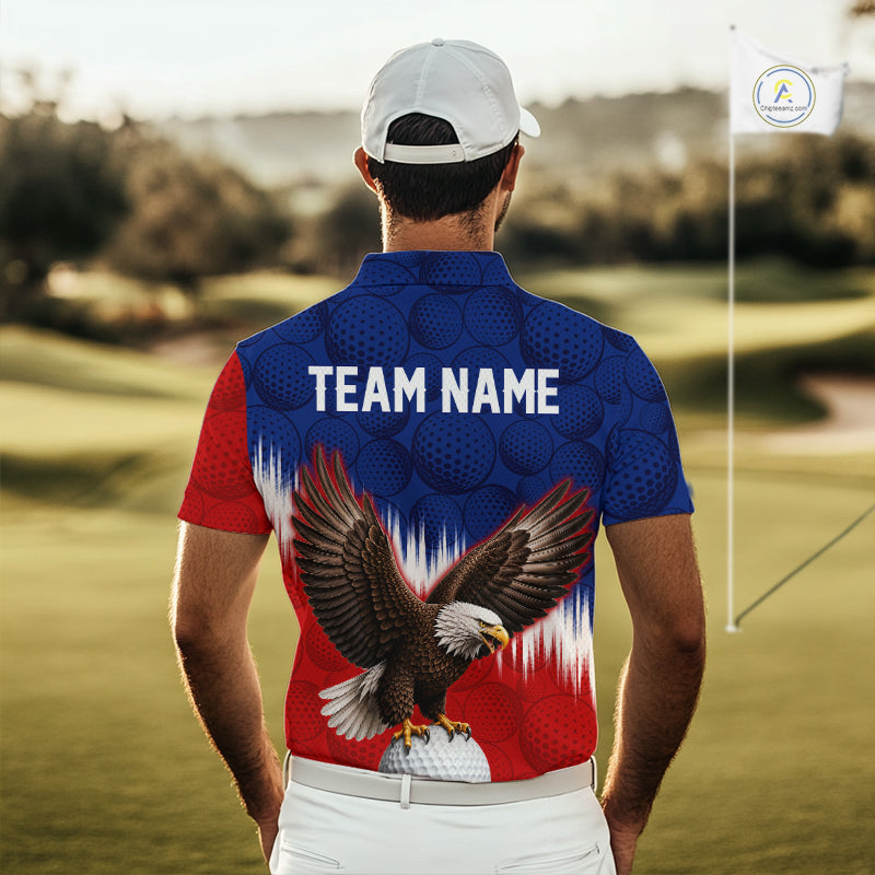 Red Blue American Flag Eagle Golf Polo Shirts For Men Custom Patriotic Golf Team Jersey NYN3330