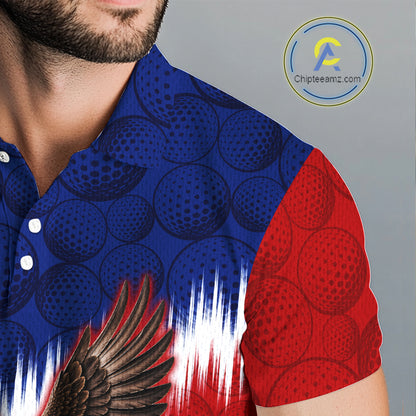 Red Blue American Flag Eagle Golf Polo Shirts For Men Custom Patriotic Golf Team Jersey NYN3330