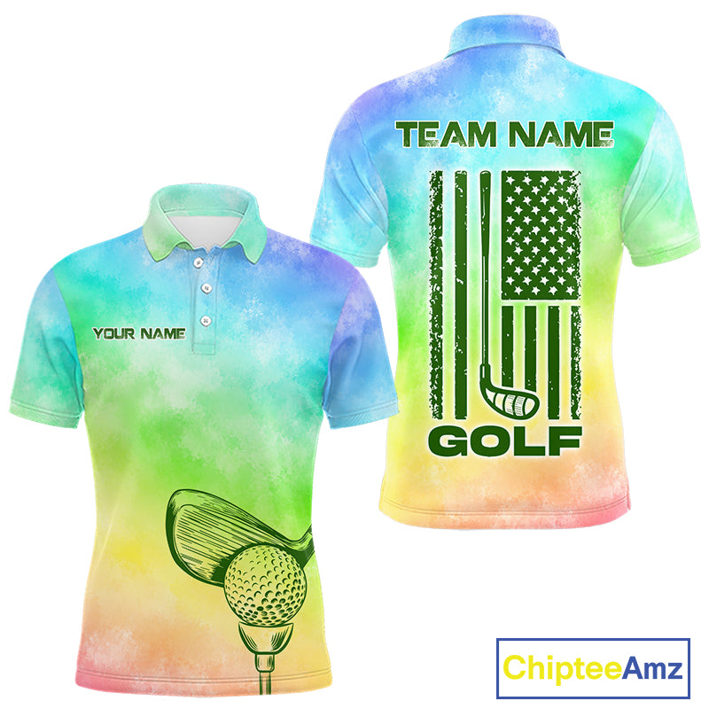 Rainbow tie dye golf shirt for men colorful smoke golf team apparel