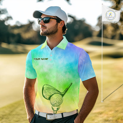 Tie Dye Golf Shirt Custom Rainbow Colorful Smoke Golf Clothing For Men Golf Team Outfits NYN3333