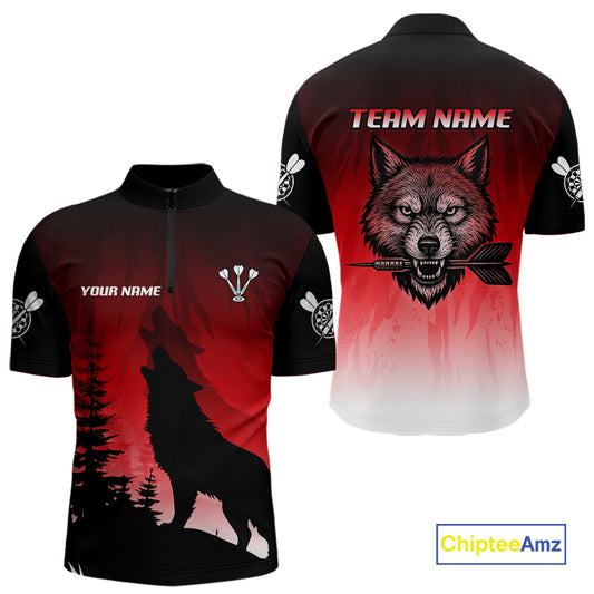 Personalized Wolf-Head Dart Arrows Red Dart Quarter-Zip Shirt For Men Dart Team Jerseys NYN2284
