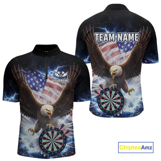 US Flag Smoke Eagle Lightning Dartboard Men Darts Shirt Personalized Patriotic Dart Quarter-Zip Jerseys NYN2575