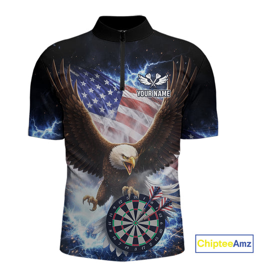US Flag Smoke Eagle Lightning Dartboard Men Darts Shirt Personalized Patriotic Dart Quarter-Zip Jerseys NYN2575