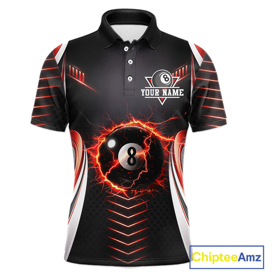 Personalized Red 8 Ball Pool Billiard Shirts For Men Custom Thunder Lightning Pool Team Attire NYN2940