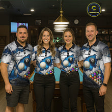 Load image into Gallery viewer, Blue And Grey Cracked 8 Ball Billiard Polo &amp; 1/4 Zip Shirt For Men Custom Billiard Pool Team Shirt NYN2942