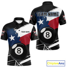 Load image into Gallery viewer, Texas Flag Splash 8 Ball Billiard Polo Shirt For Men, Patriotic Pool Team Jersey, Texas Pool League Apparel