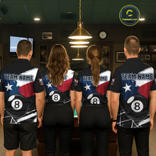 Load image into Gallery viewer, Men women billiard team wearing Texas Flag Splash patriotic pool jerseys