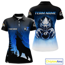 Load image into Gallery viewer, Blue Grunge Claws Wolf 8 Ball Pool Women Billiard Polo &amp; 1/4-Zip Shirt Personalized Billiard Team Names NYN2737