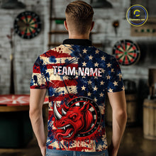 Load image into Gallery viewer, Red Dripping Rhino Funny Men Darts Polo 1/4-Zip Shirt Custom Grunge American Flag Dartboard Apparel NYN3358